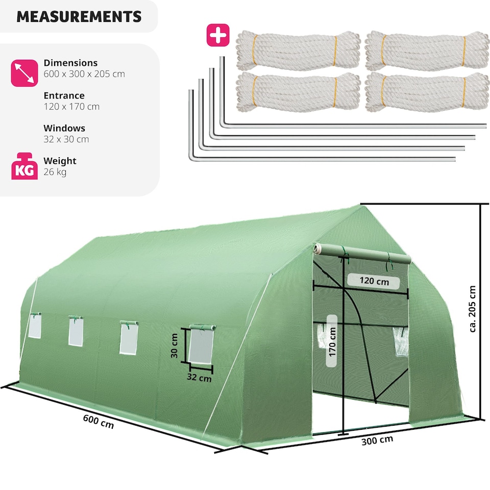 image 1 of Greenhouse - polytunnel with 8 windows, 600 x 300 x 205 cm