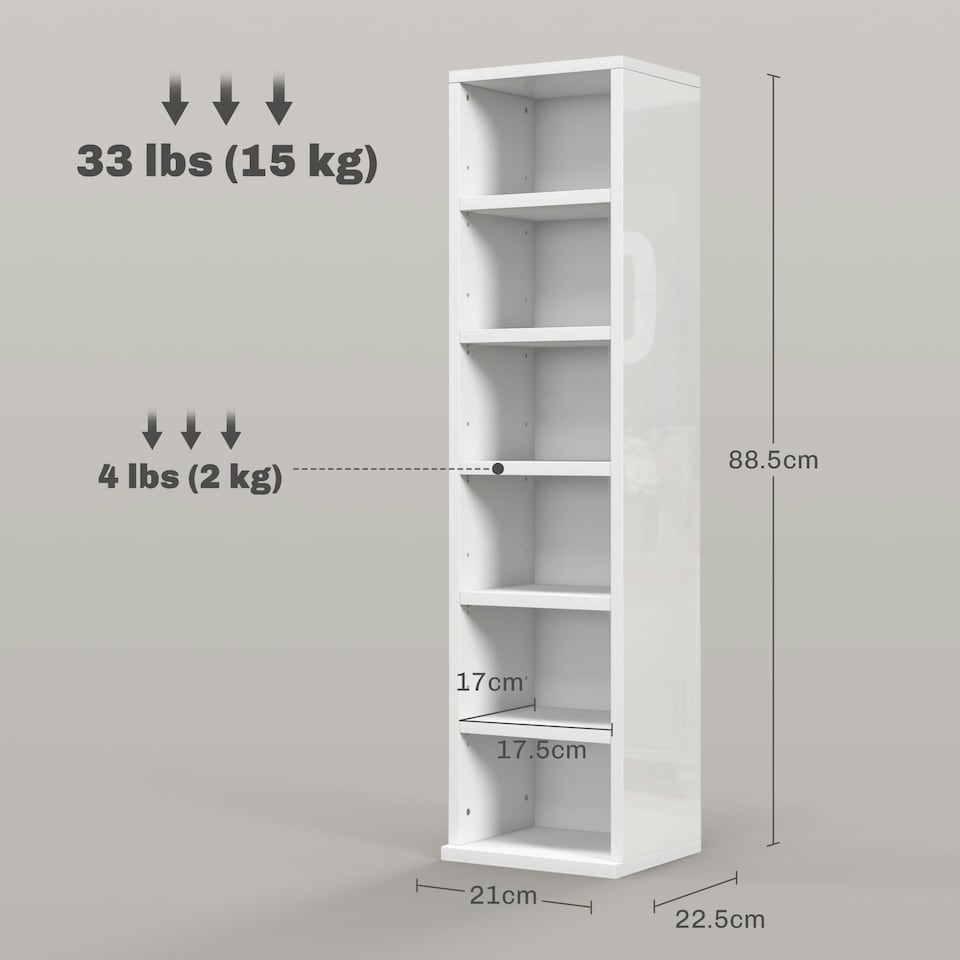 image 1 of HOMCOM Set of 2 CD Storage Units with Adjustable Shelves, High Gloss Grey