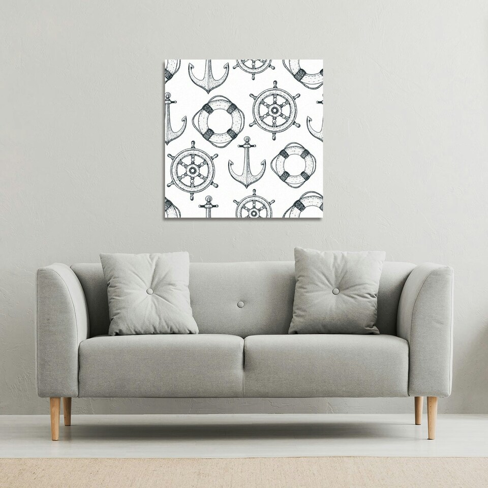 image 1 of Anchor & Wheel (Canvas Print) 90 x 90 x 4cm