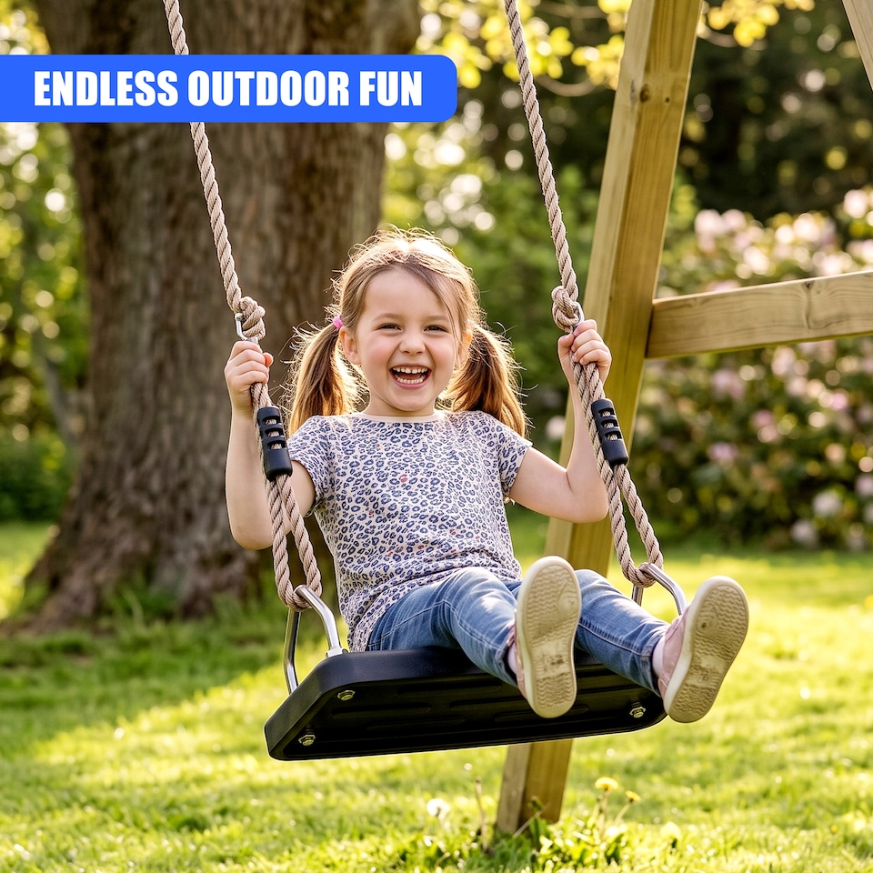 image 1 of The Magic Toy Shop Deluxe Kids Swing Seat Heavy Duty Outdoor Adjustable Garden Swing