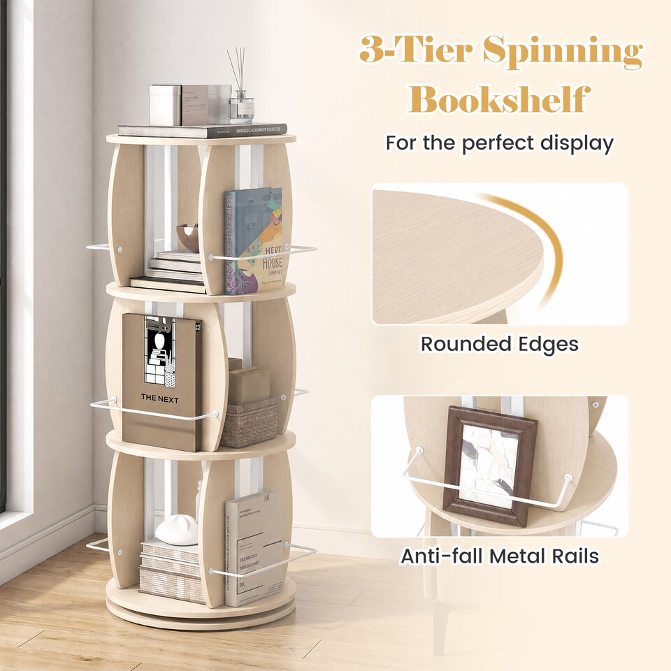 3-Tier Rotating Bookshelf Tower with Display Stands - Tesco Groceries