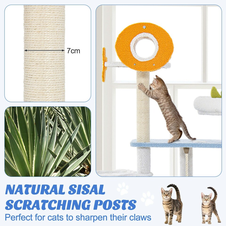 image 1 of COSTWAY Ocean-themed Cat Tree Tower Cat Activity Center