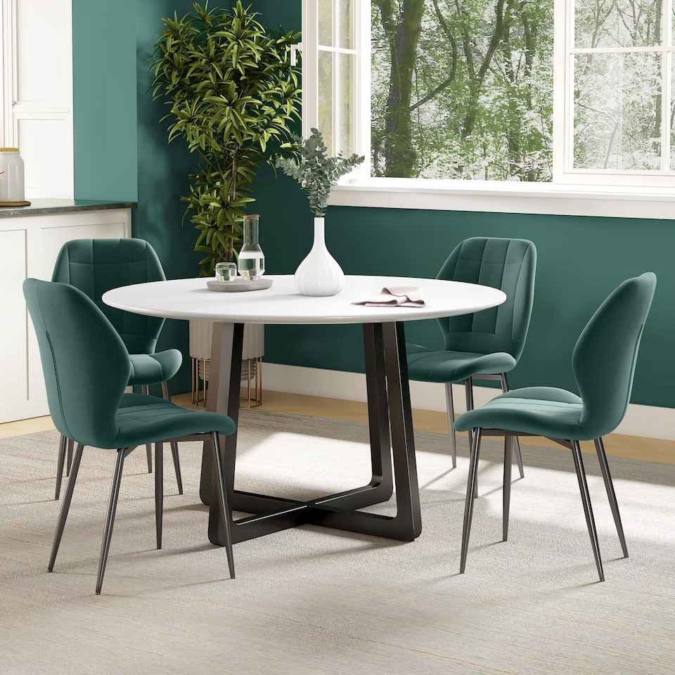 image 1 of HOMCOM Modern Style Kitchen Chairs Set of 4 with Flannel Upholstered, Dark Green