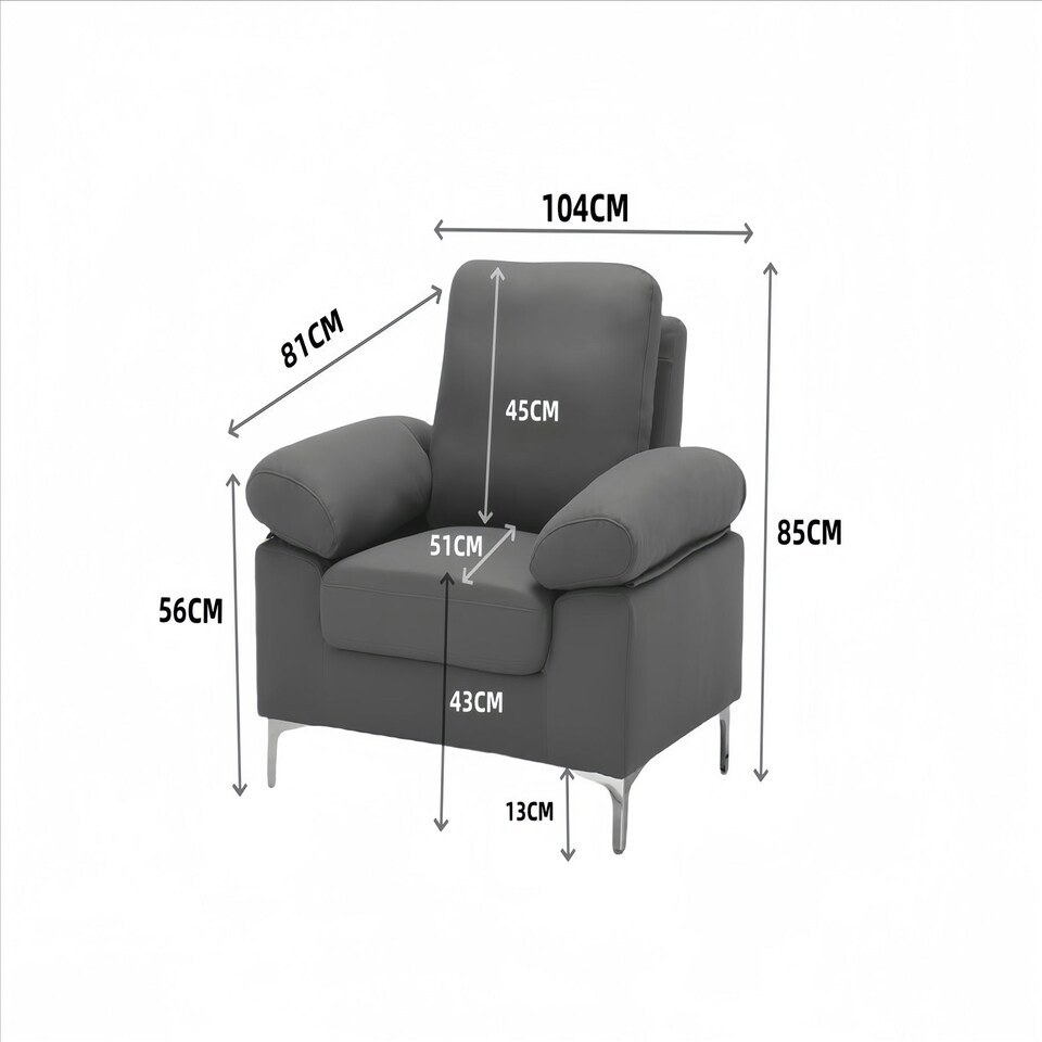 image 1 of Modern One Seater Sofa Blue Fabric with Chrome Feet - Comfortable Couch with Cushion for Living Room, Bedroom or Office Blue