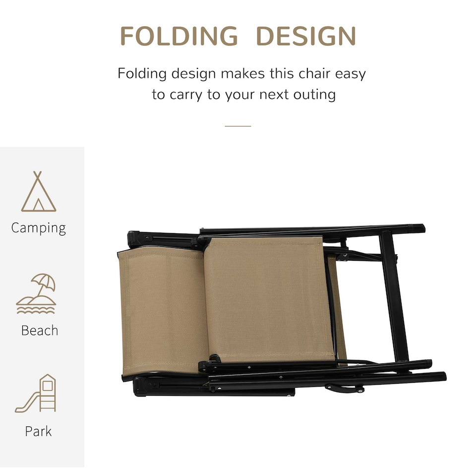 image 1 of Outdoor Reclining Garden Chair Set of 2, 10-Position Adjustable Folding Sun Lounger Zero Gravity Chairs with Texteline Seat, Armrests and Footrest for Patio, Beige