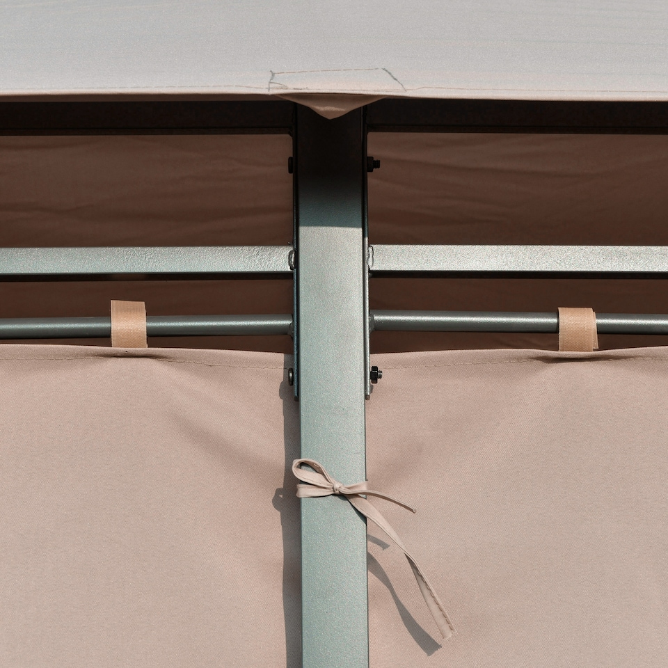 image 1 of Outsunny 4 x 3m Outdoor Gazebo Canopy Party Tent Garden Pavilion Patio Shelter wLED Solar Light, Double Tier Roof, Curtains, Steel Frame, Khaki