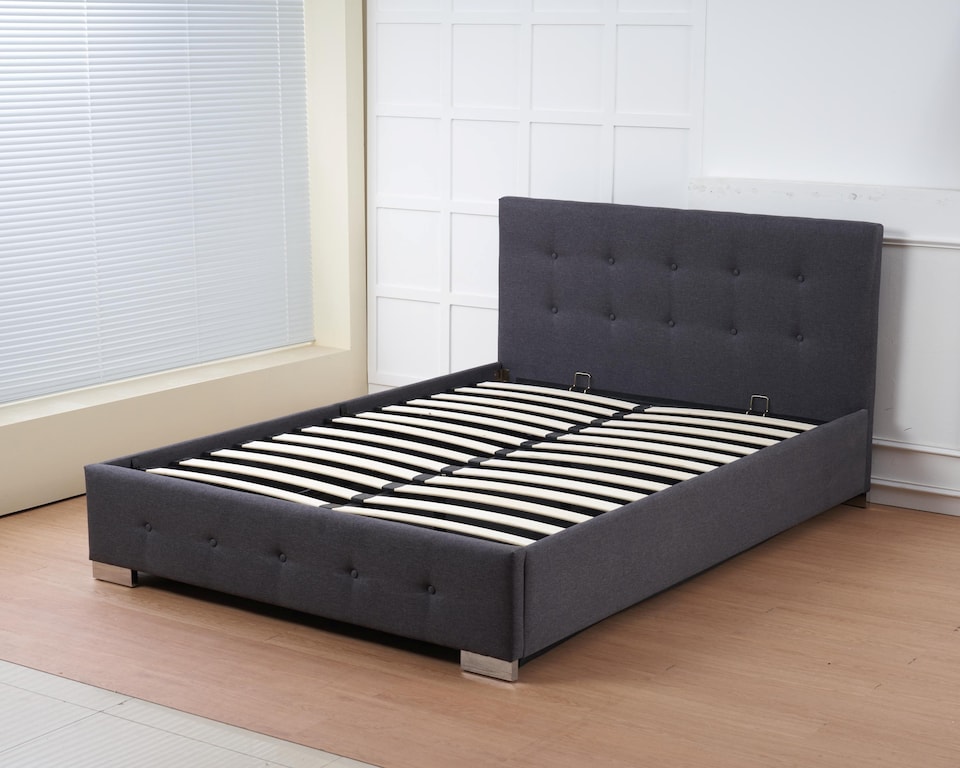 image 1 of The Oslo Charcoal Linen Tufted Ottoman Bed Frame - Double | Grey | Charcoal | Double