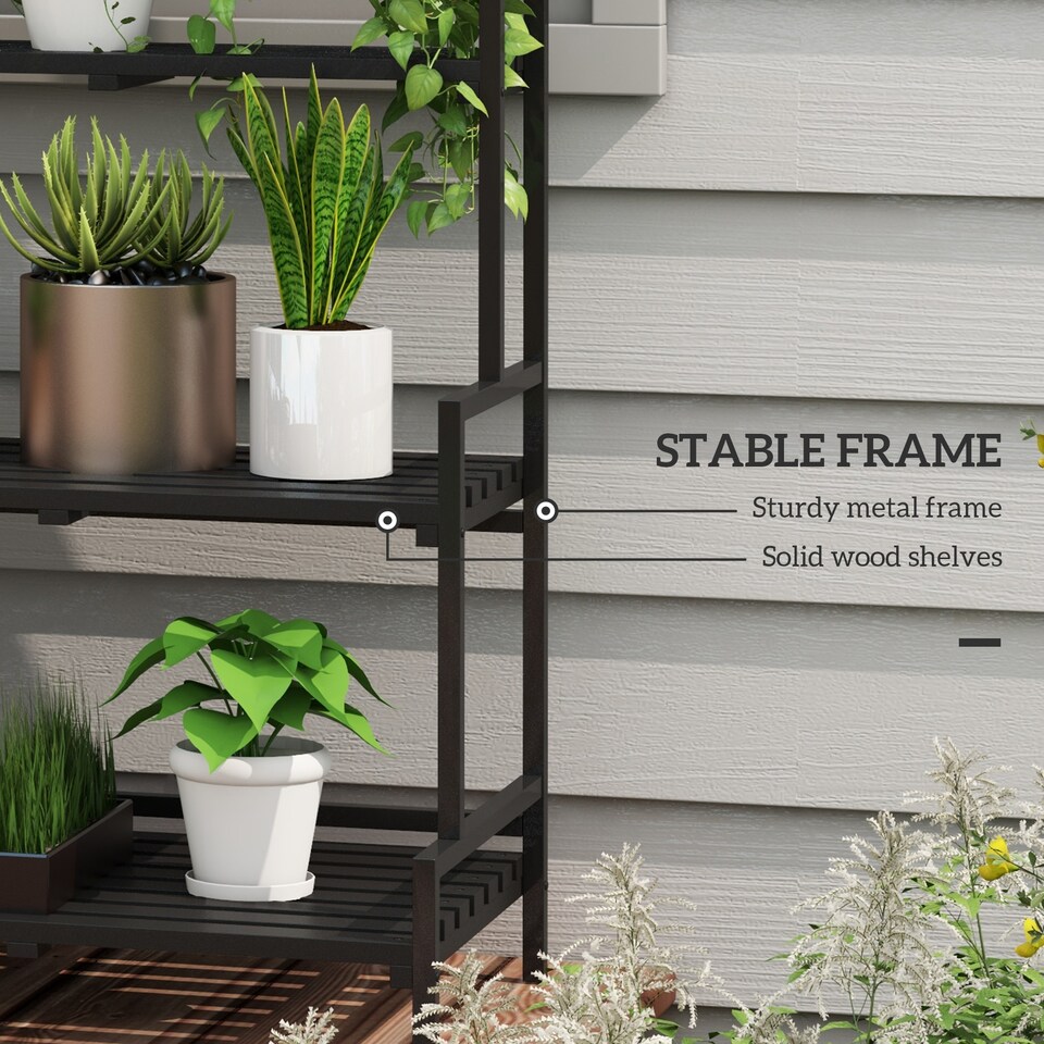 image 1 of Outsunny 3 Tiered Plant Rack Stand with Hanging Hooks for Indoor Outdoor Use