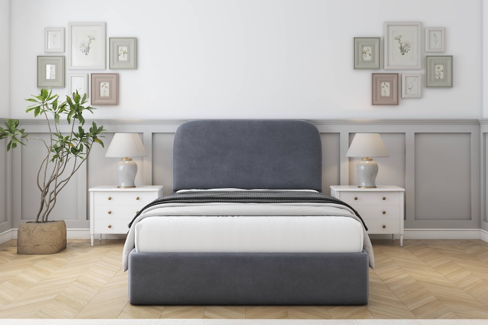 image 1 of Sloomy Belvoir Steel Plush Bed Frame With 45" Upholstered Headboard 6' Super King