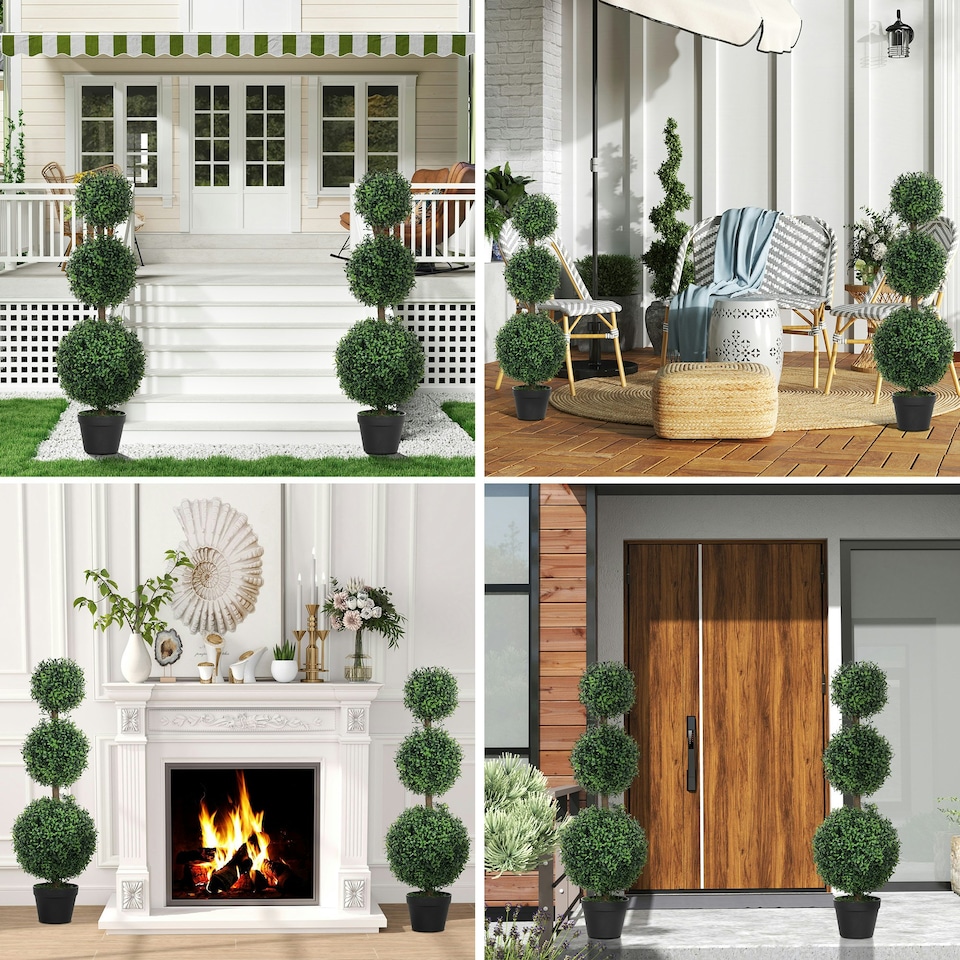 image 1 of HOMCOM Set of 2 Decorative Artificial Plants Boxwood Trees in Pot, Green