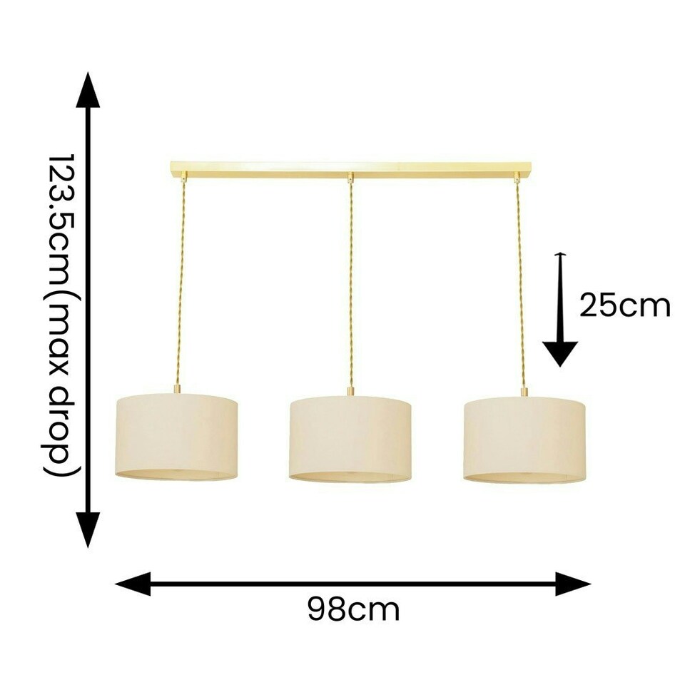 image 1 of ValueLights Reni Natural Drum Shade 3 Drop Bar Gold Diner Ceiling Pendant Light with Bulbs Gold