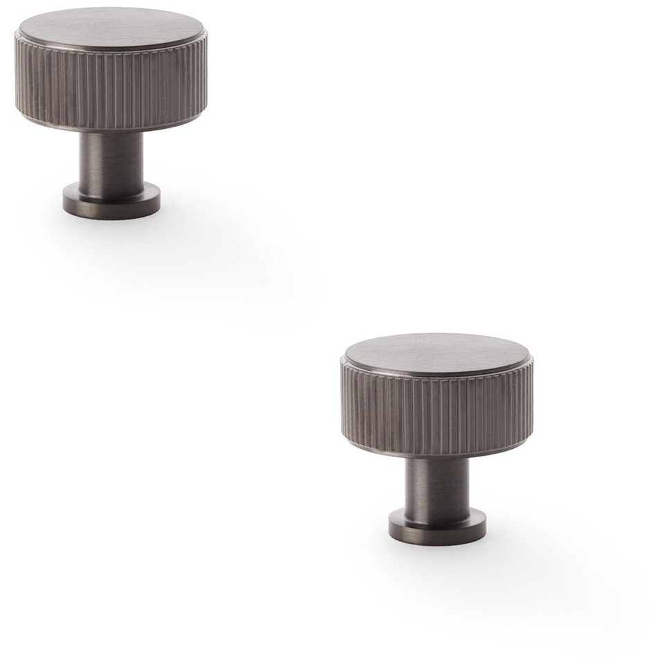 image 1 of 2 PACK - Round Reeded Door Knob - 35mm Diameter Dark Bronze Lined Cupboard Pull Handle