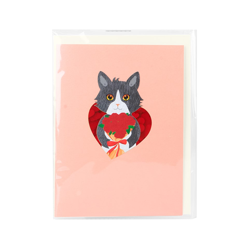 image 1 of Cat with Red Roses 3D Pop Up Valentine’s Day Card