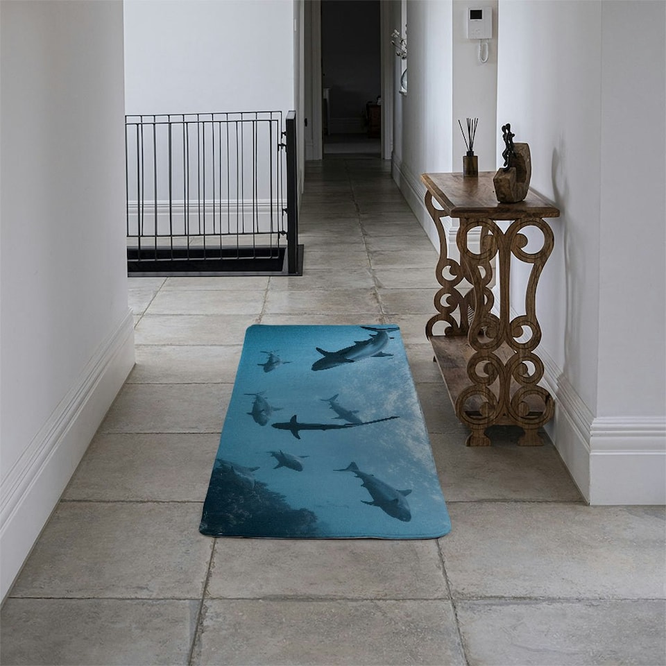 image 1 of Schooling grey reef sharks, Ningaloo reef, Western Australia Designer (Runner Rug)