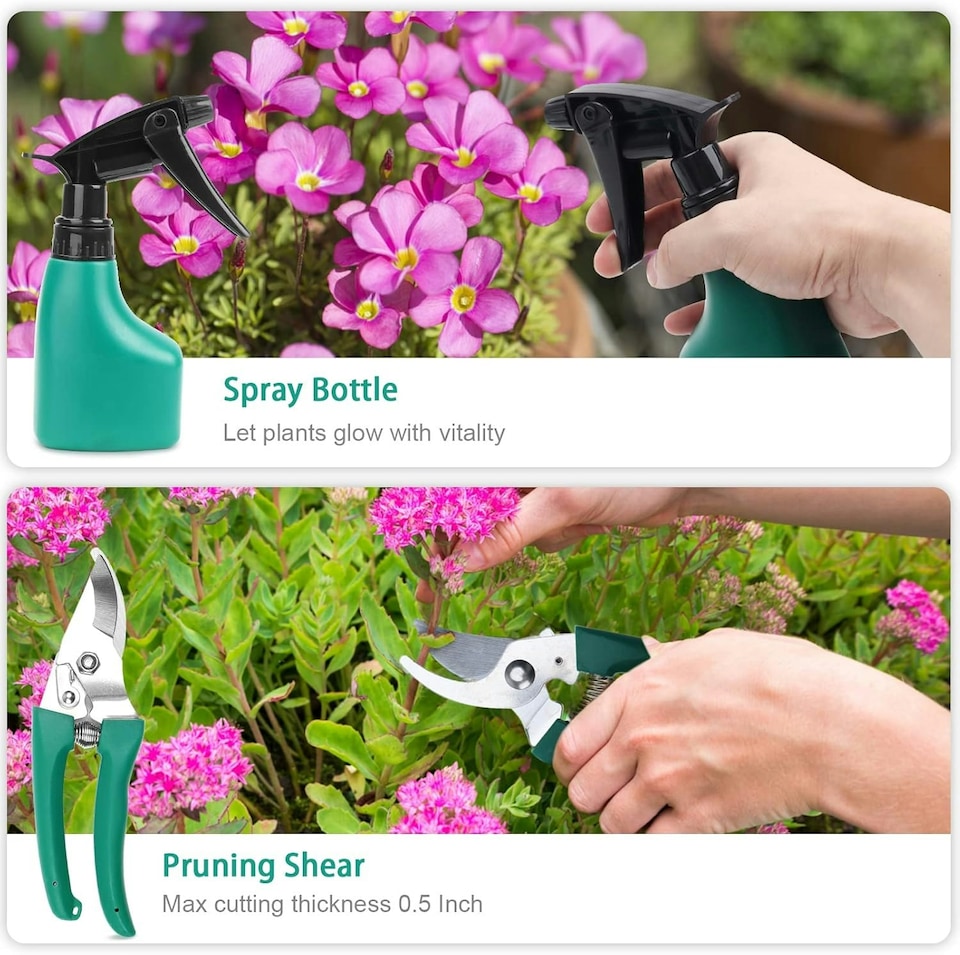 image 1 of 10-Piece Stainless Steel Gardening Tools Set (Green) - Heavy-Duty Garden Hand Tools with Ergonomic Handles & Carry Case -Ideal Gift for Gardeners