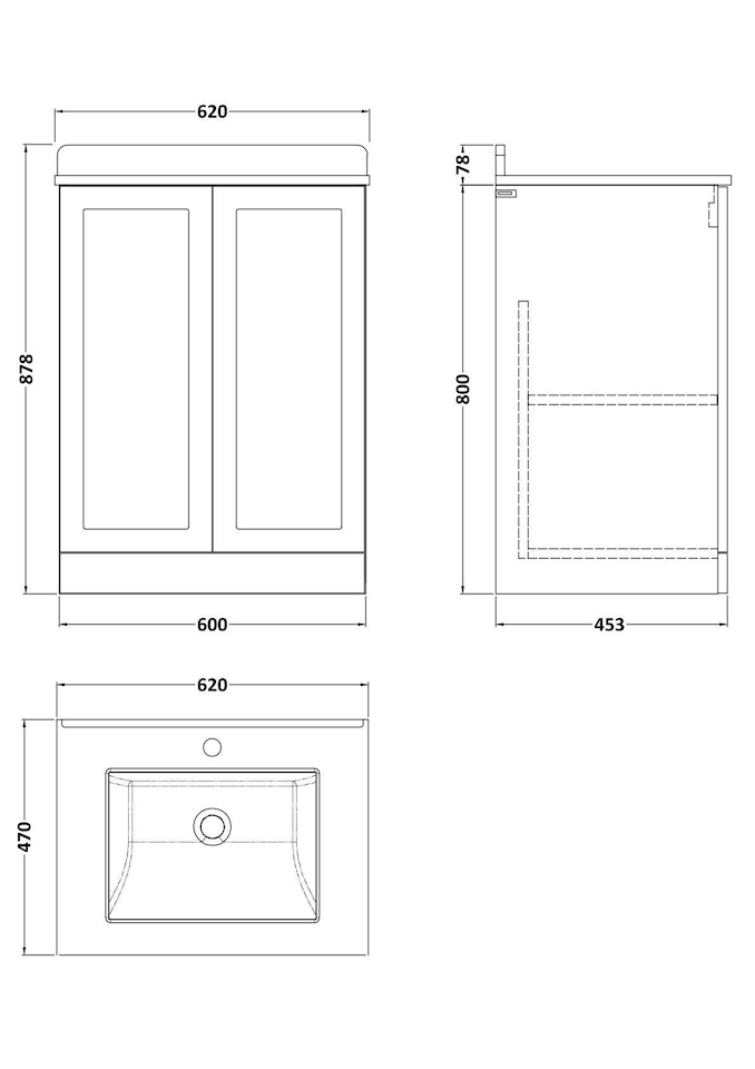 image 1 of Balterley Callingwood Contemporary Floor Standing 2 Door Vanity Unit with Marble Worktop with Basin , 600mm, Matt White