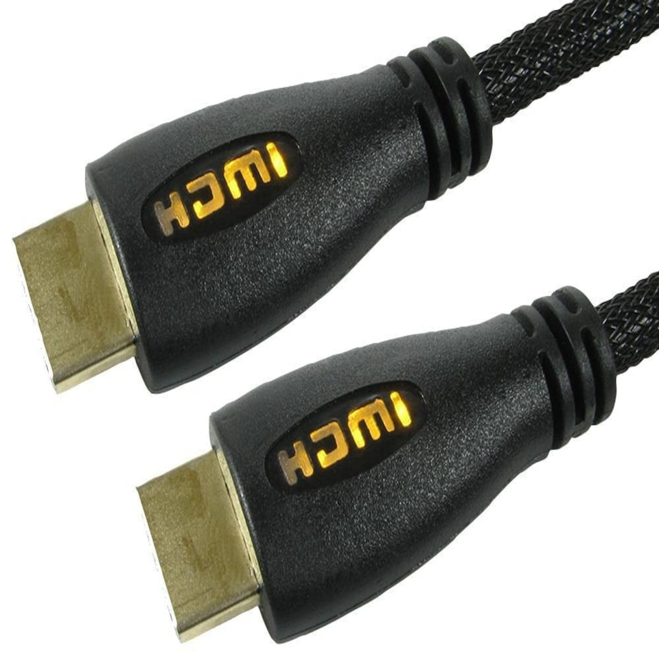 PRO SIGNAL High Speed HDMI Lead Male to Male Yellow LED Display Braided 1m Black