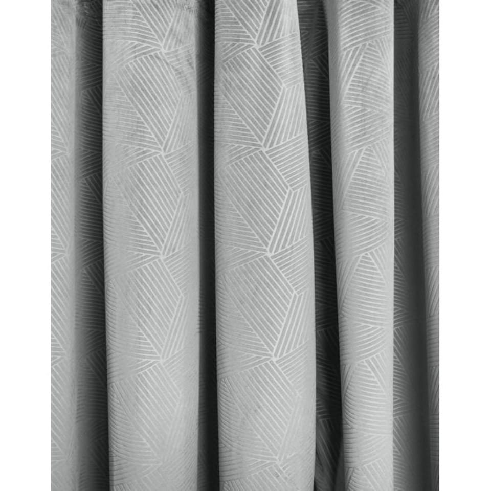 image 1 of Deco Lined Eyelet Geometric Curtains 168cm x 137cm Silver