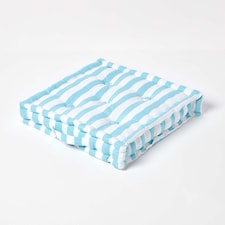 Homescapes Cotton Blue Thick Stripe Floor Cushion - 50 x 50 cm | Blue | 50 x 50 cm