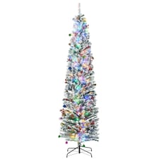 HOMCOM 7.5' Artificial Christmas Tree with Flocked Tips, LED Lights, Decoration