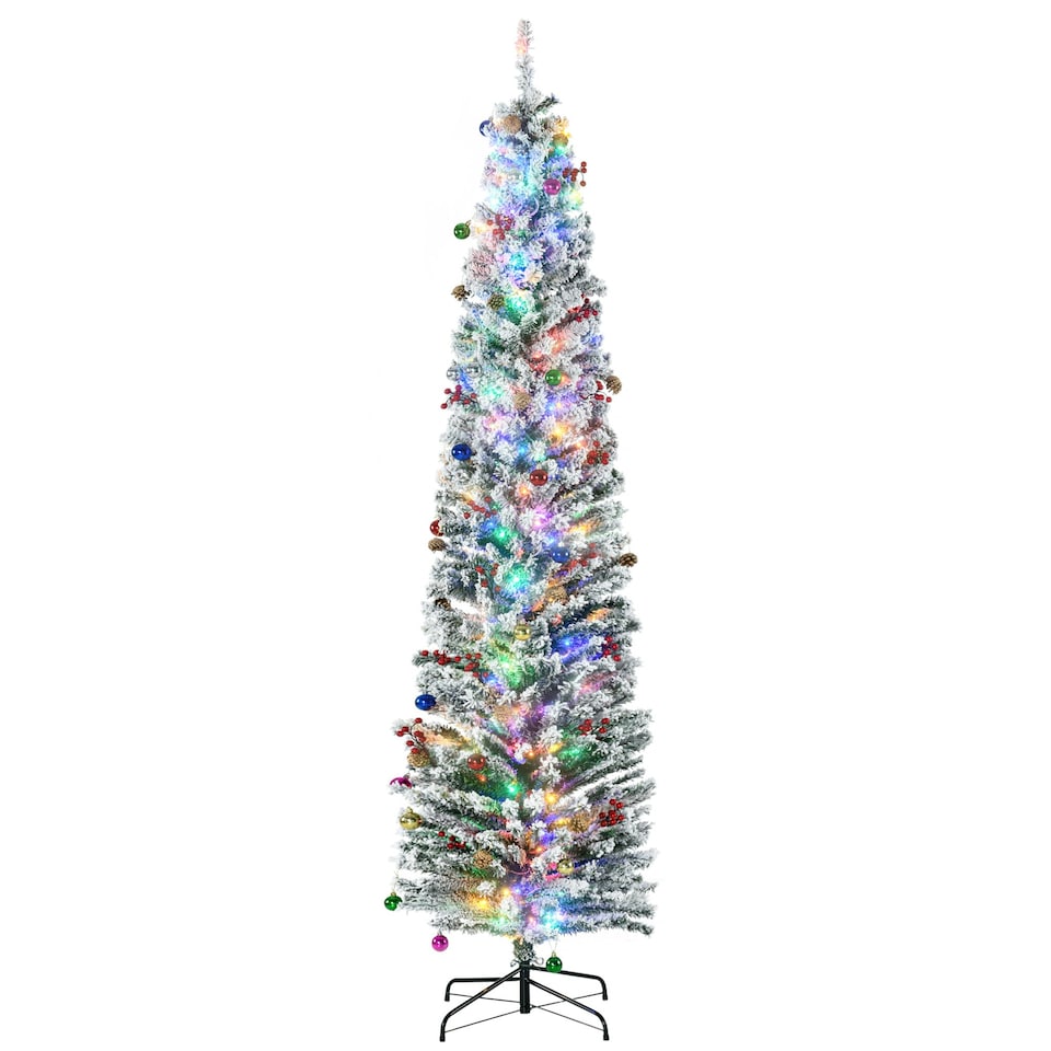 image 1 of HOMCOM 7.5' Artificial Christmas Tree with Flocked Tips, LED Lights, Decoration