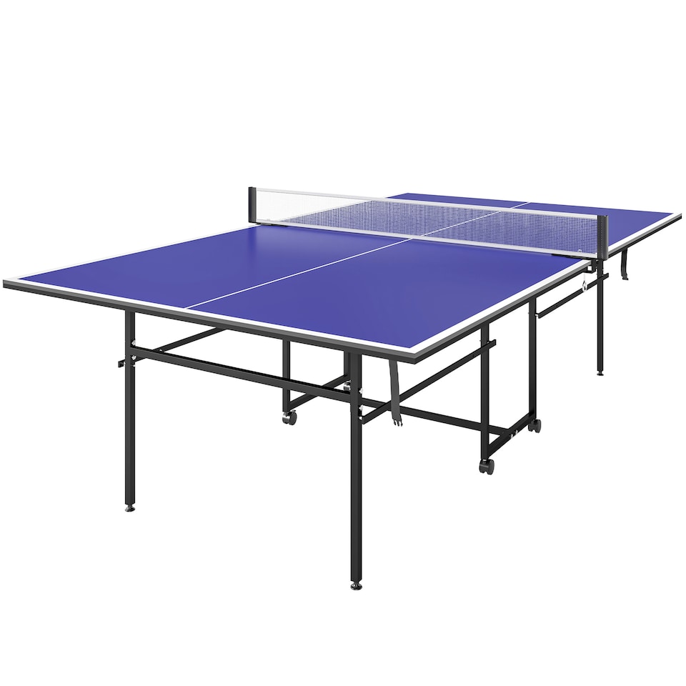 image 1 of SPORTNOW 9FT Holding Tennis Table w/ Four Wheels, for Indoors, Blue