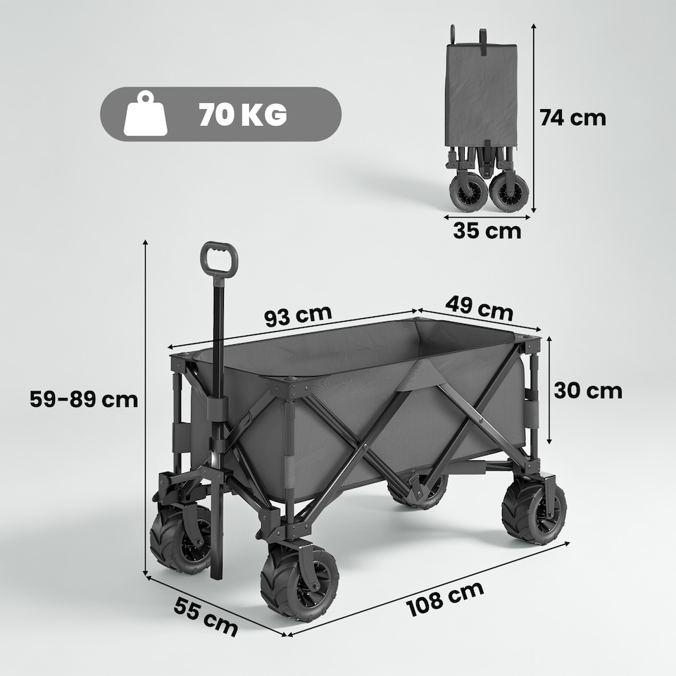image 1 of Outsunny Outdoor Cart Folding Cargo Wagon Trailer Beach w/ Handle Dark Grey | Grey | Dark Grey