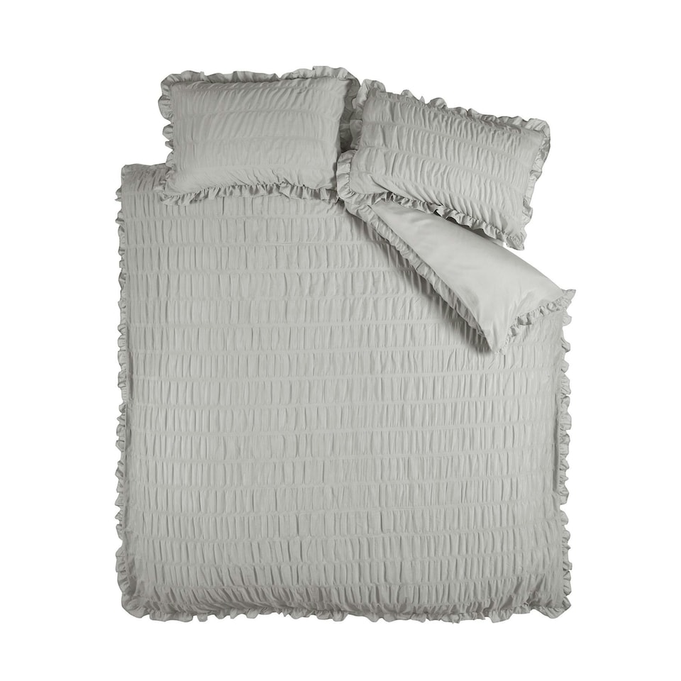 image 1 of Catherine Lansfield Seersucker Frill Silver Duvet Cover Set Grey | Double