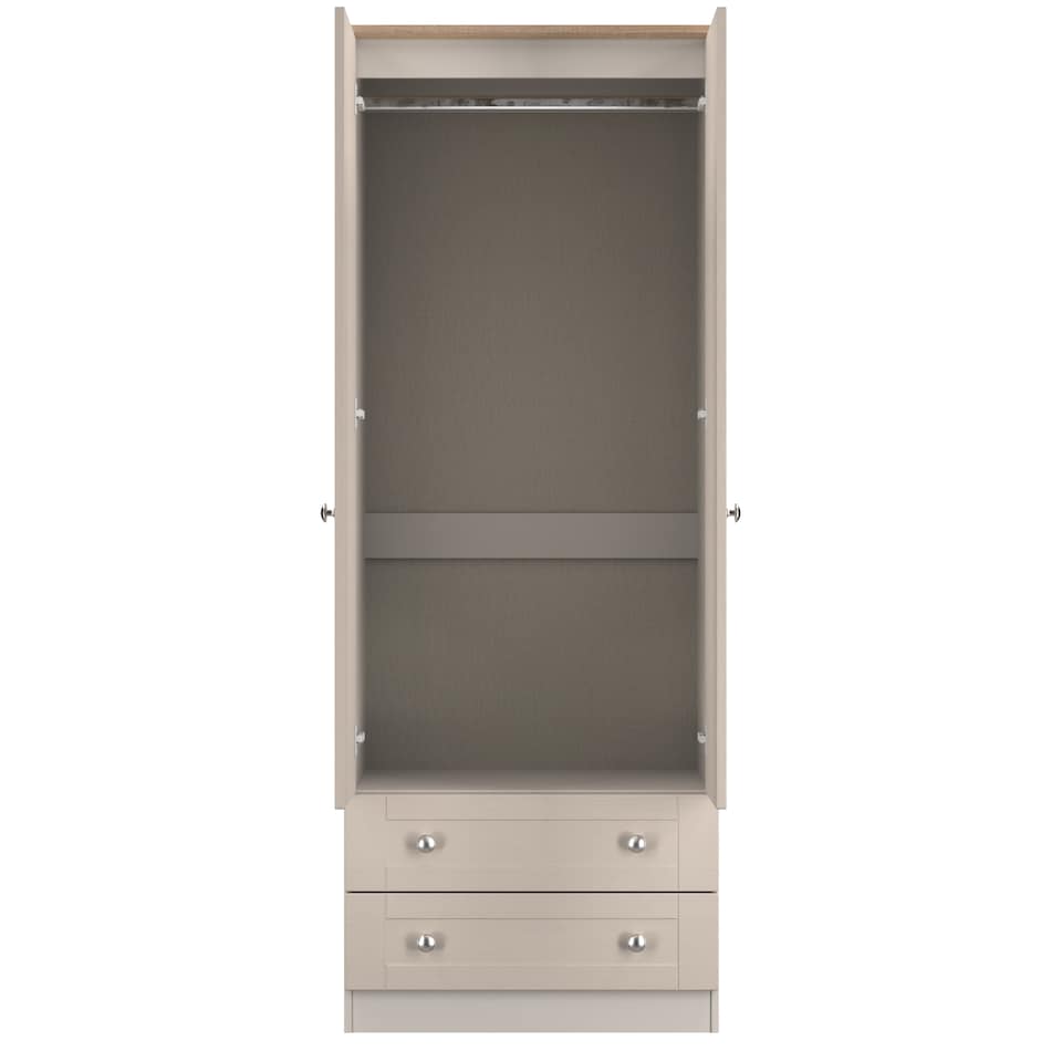 image 1 of Cumbria Tall 2 Drawer Double Wardrobe in Kashmir Ash & Bardolino Oak (Ready Assembled) | Cream | Kashmir Ash & Bardolino Oak