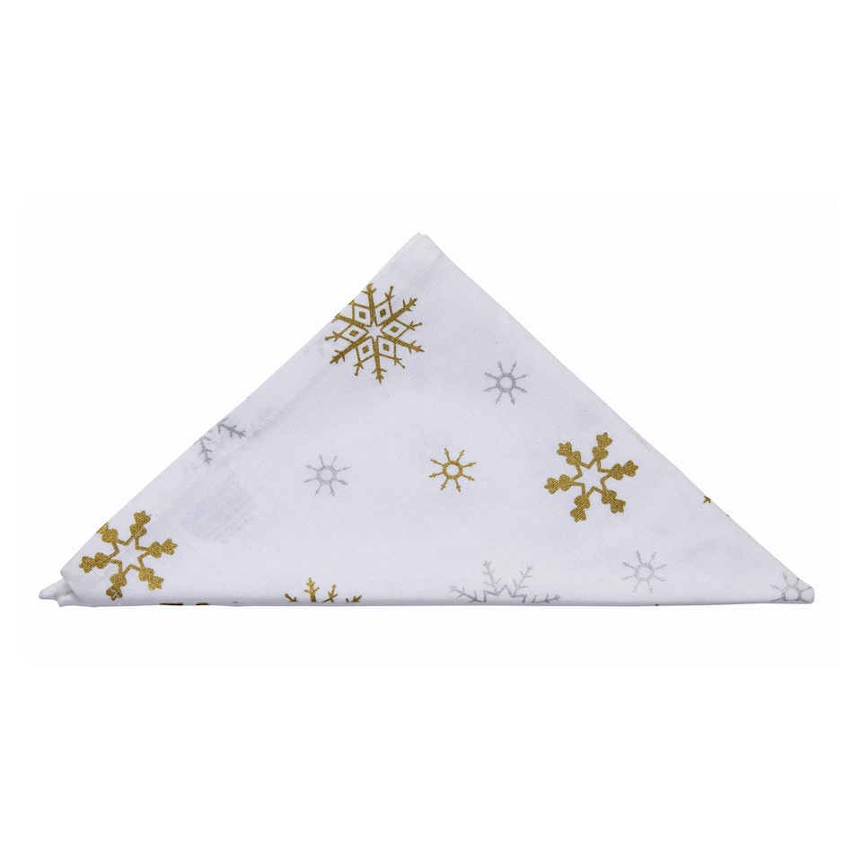 image 1 of Homescapes Christmas Gold Snowflake Cotton Fabric 4 Napkins Set