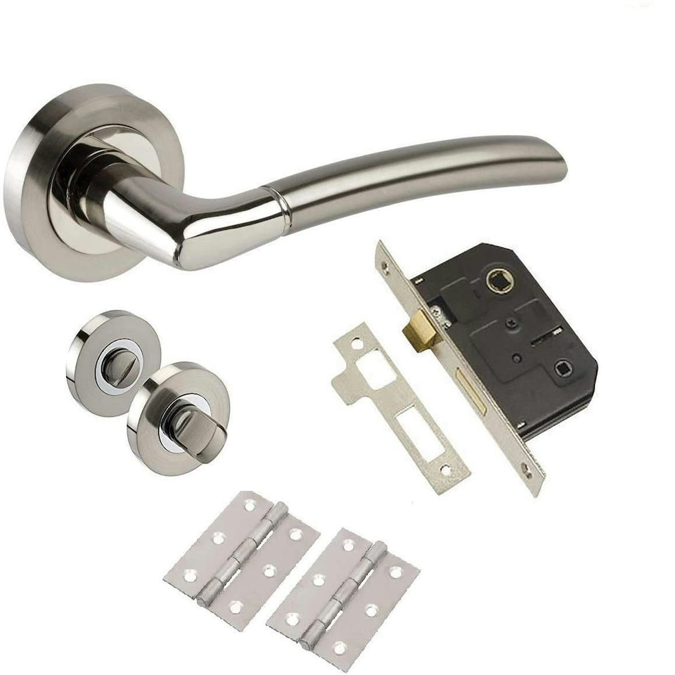 Golden Grace Indiana Style Modern Bathroom Door Handles on Round Rose in Duo Finish with Hinges Grey