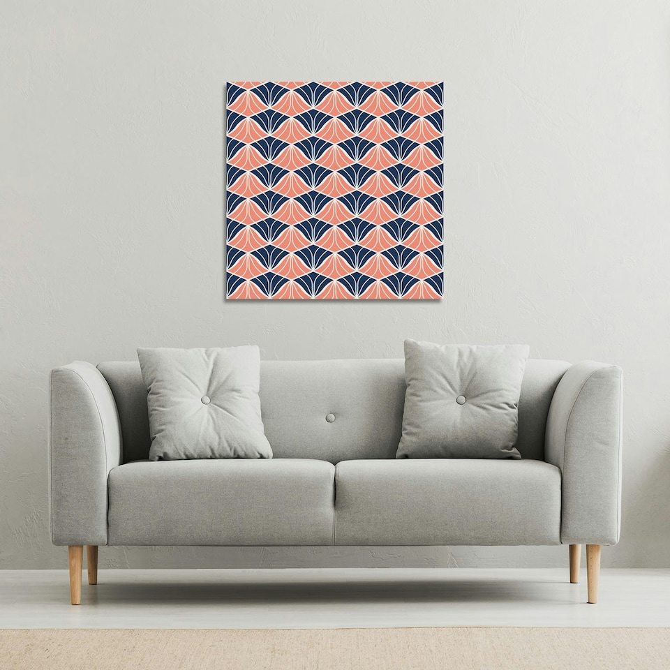 image 1 of Navy & Pink Geometric Shells (Canvas Print) 101 x 101 x 4cm