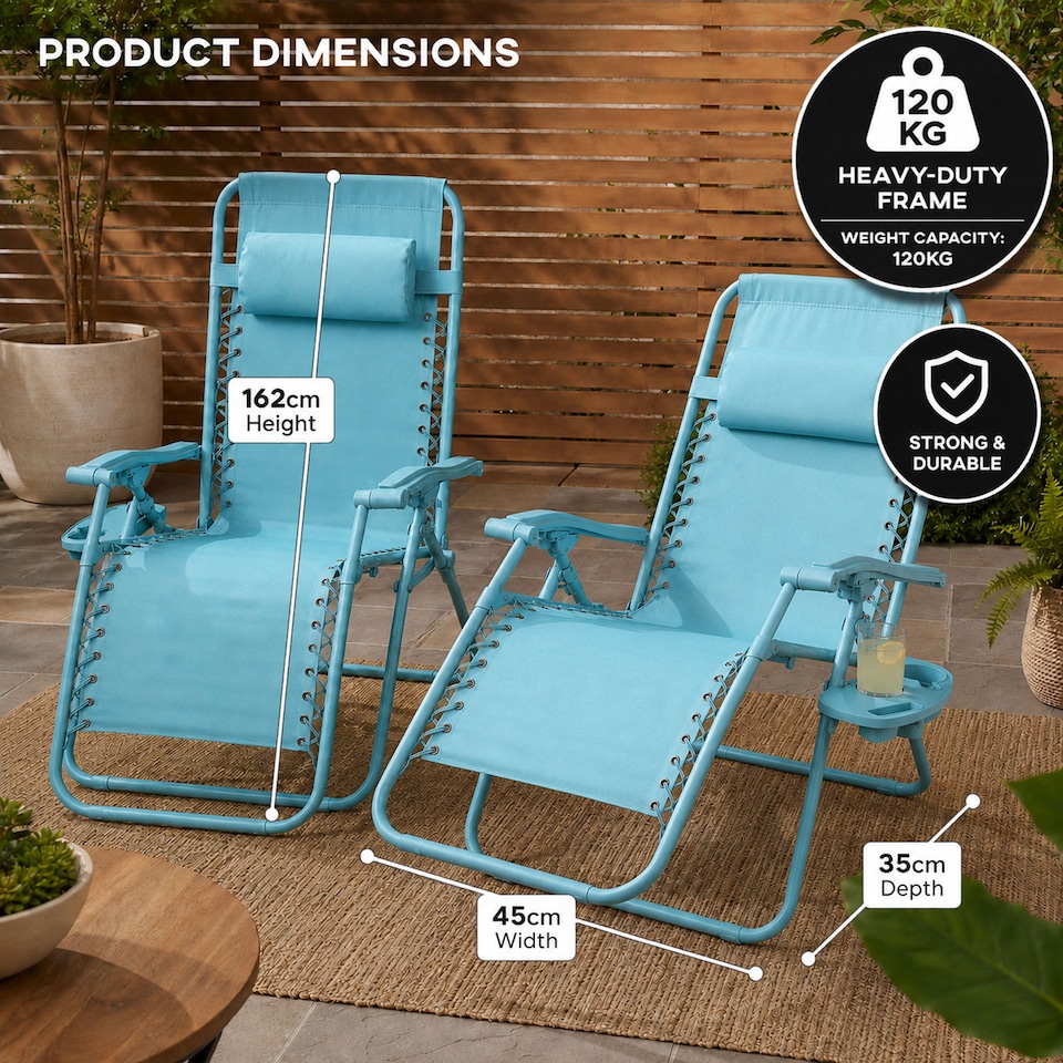 image 1 of Set of 2 Zero Gravity Reclining Foldable Garden Chairs Sun Loungers