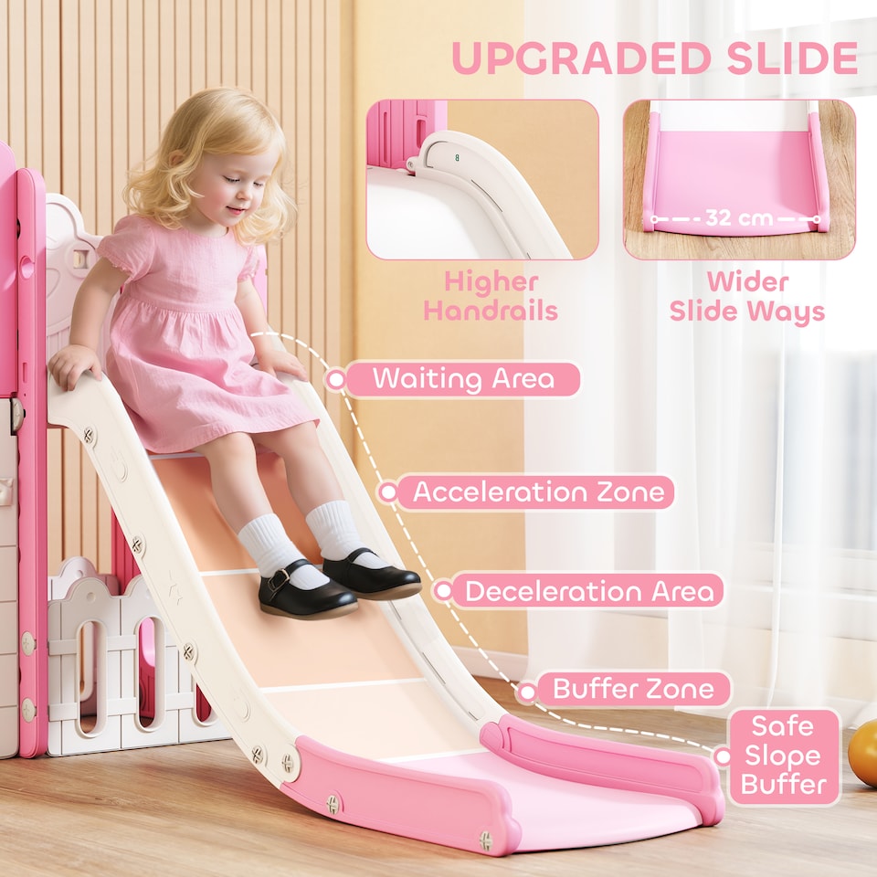 image 1 of AIYAPLAY 7 in 1 Toddler Slide Set, Frog Theme Playset with Basketball Hoop