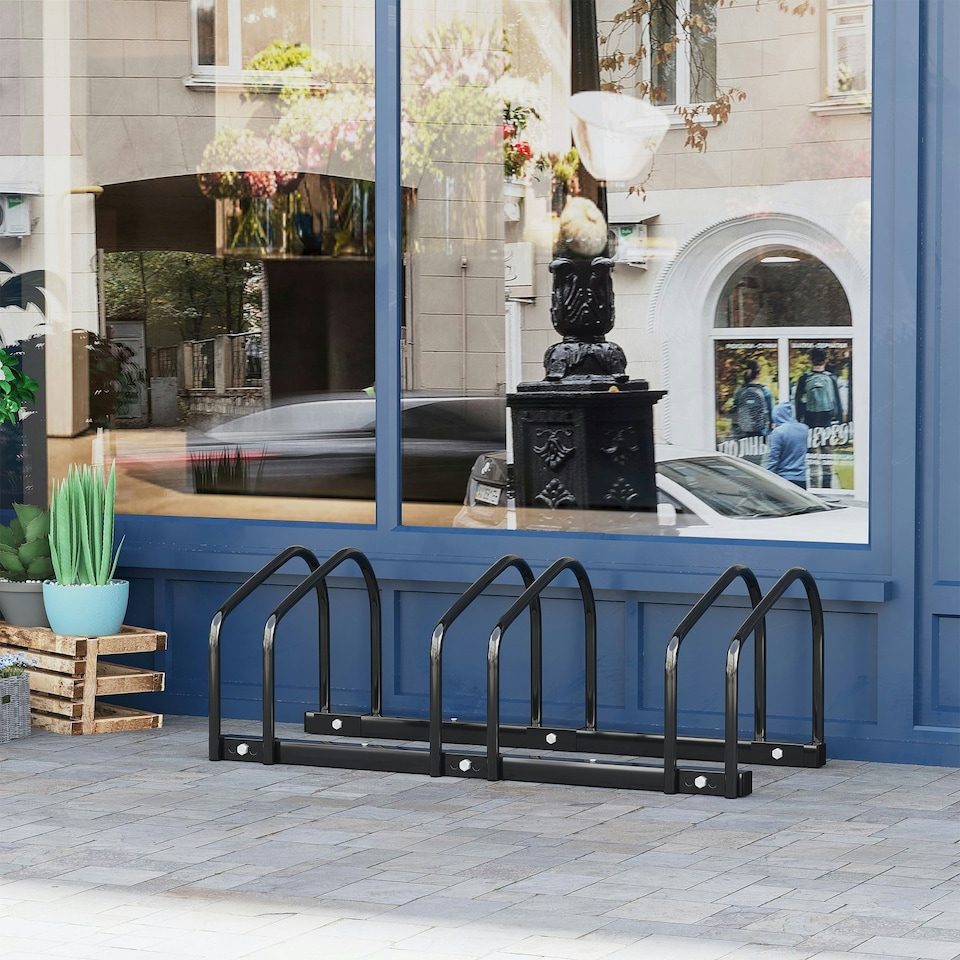 image 1 of HOMCOM Bike Parking Rack Bicycle Locking Storage Stand for 3 Cycling