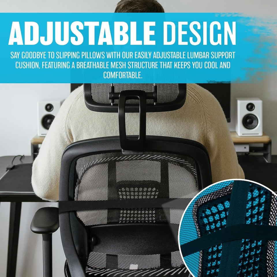 image 1 of Mesh Black Lumbar Cushion Office Spine Support Pain Relief Lower Back