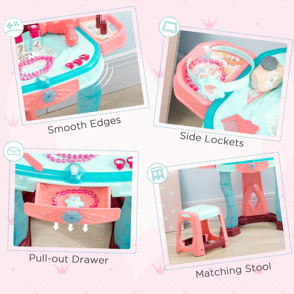 image 1 of AIYAPLAY 31 Piece Kids Dressing Playset w/ Princess Mirror, Light & Sound