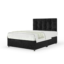 Black Naples Velvet No Drawer Divan Base and Pearl Headboard Small Double