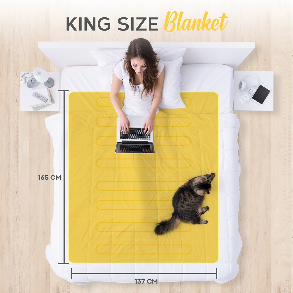 image 1 of MONHOUSE Premium Electric Blanket - Heated Under Blanket - Detachable Controller & Machine Washable - 3 Heat Settings - King Size 137x165xm | White | 1