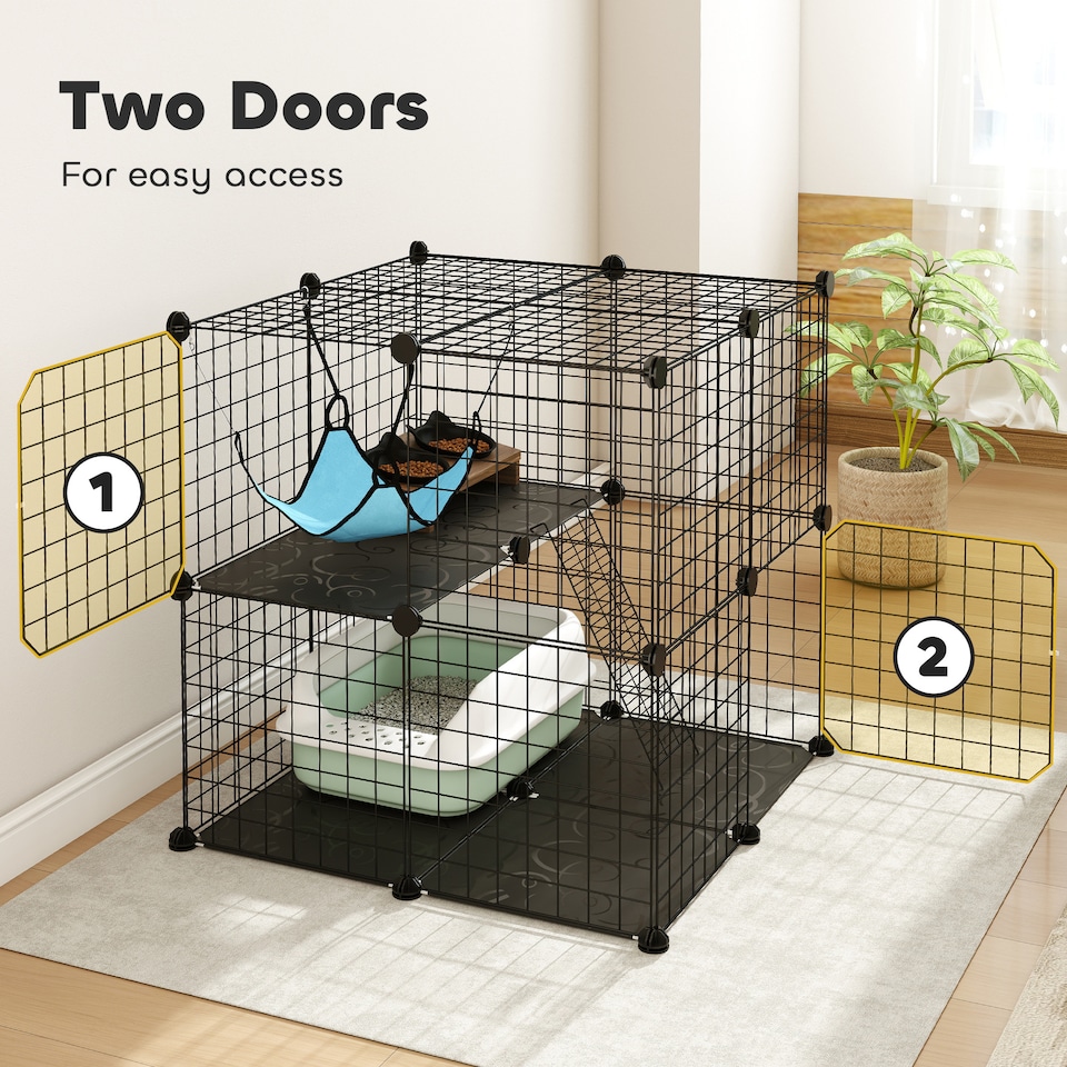 image 1 of PawHut Indoor Cat Cage with DIY Customizable Design Black | Black | Black | S