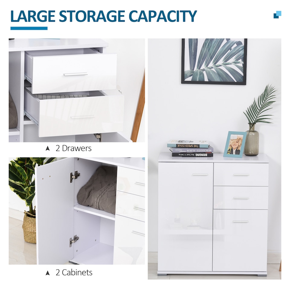 image 1 of HOMCOM Cabinet Sideboard Cupboard Buffet Solo High Gloss Front Face Door Drawer