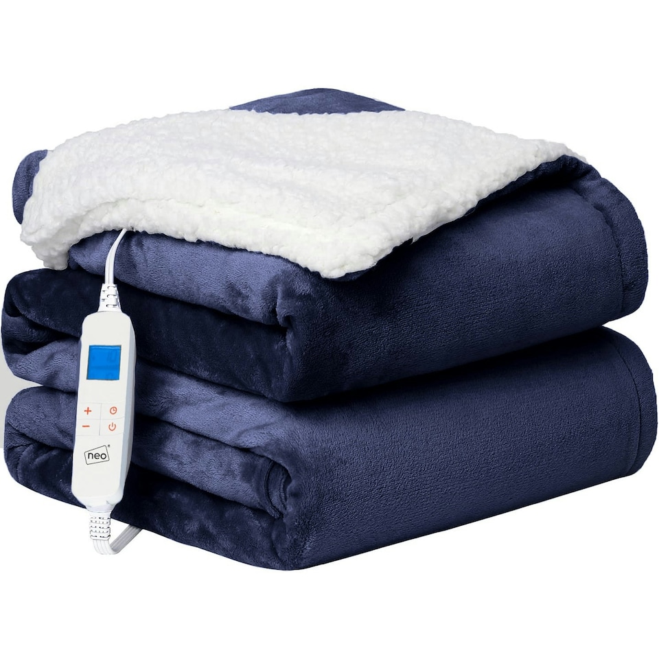 image 1 of Navy Electric Heated Throw Over Blanket - Reversible