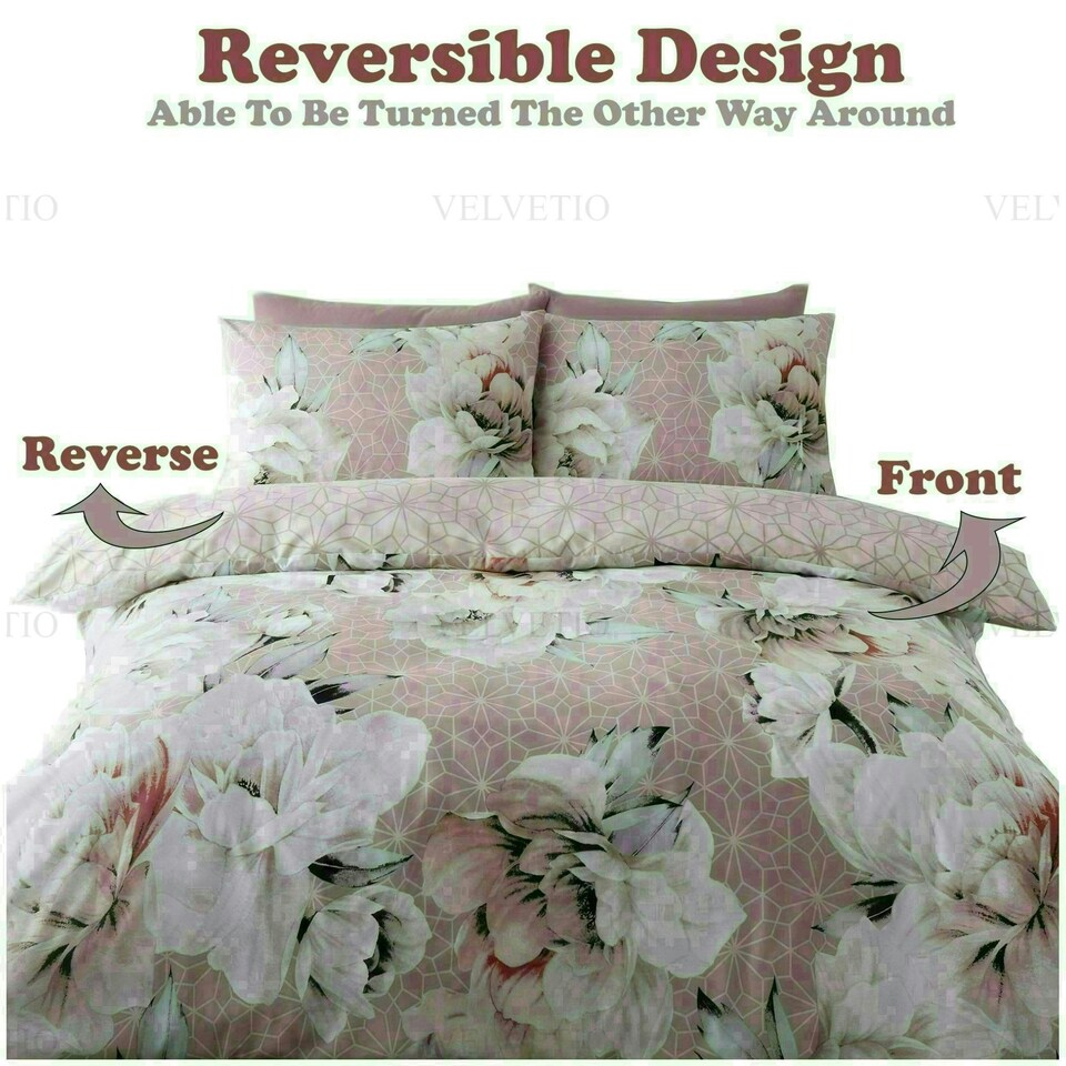 image 1 of Ariana Floral Printed Duvet Cover Set Reversible Polycotton Beddings Pink | Double