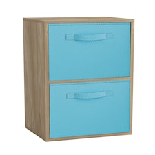 2-Tier Cube Shelving Unit with Inserts | Brown | Oak & Sky Blue | 1