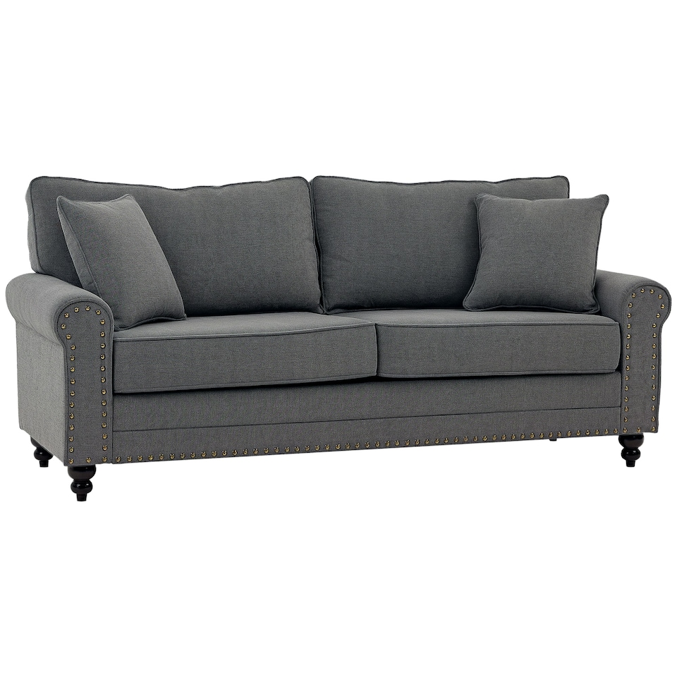 image 1 of HOMCOM Fabric Sofa 3 Seater Sofa for Living Room w/ Throw Pillow Grey