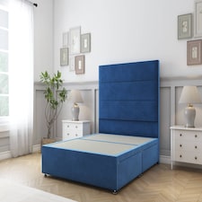 Sloomy Texas Navy Plush Divan Bed Base 4 Drawers With 26 Inch Strutted Headboard | Blue | Navy | Double | 1