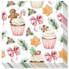 Cupcakes and Treats Christmas Paper Luncheon Napkins 3 Ply 33cm - Pack of 20 | Multi