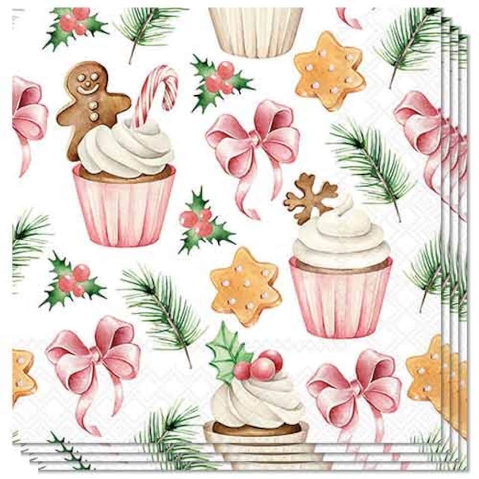 Cupcakes and Treats Christmas Paper Luncheon Napkins 3 Ply 33cm - Pack of 20 | Multi