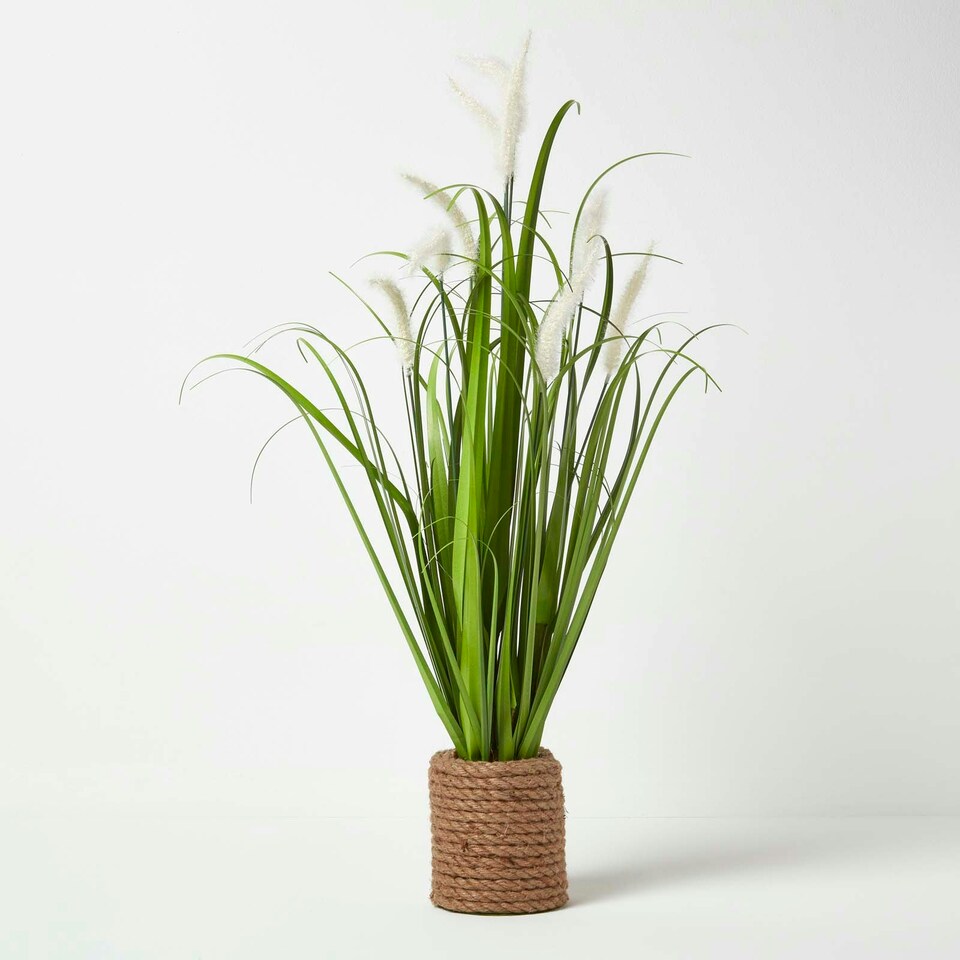 image 1 of Homescapes Artificial Closed Flower Grass Plant In Rope Pot, 74 cm Tall