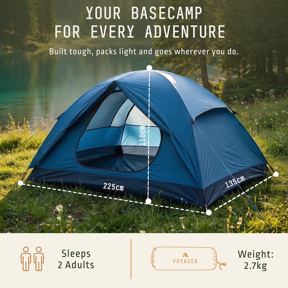 image 1 of Voyager 2 Man Dome Tent with Taped Seams and Breathable Mesh Inner